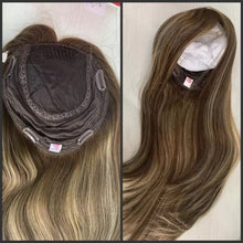 Load image into Gallery viewer, Luxury Silk Top Base Human Hair Balayage Toupee for Women Hair Topper 130% Brown Blonde Virgin Hair Piece Kippah Fall Topper
