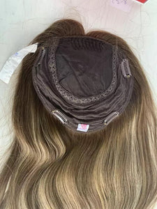 Luxury Silk Top Base Human Hair Balayage Toupee for Women Hair Topper 130% Brown Blonde Virgin Hair Piece Kippah Fall Topper