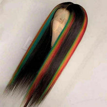 Load image into Gallery viewer, Luxury Bright Red Green Blue 100% Human Hair Swiss 13x4 Lace Front Glueless Wig Neon Rainbow Colouful U-Part or Full Lace Upgrade Available
