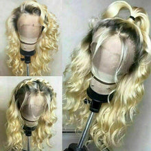 Load image into Gallery viewer, Luxury Remy Platinum Blonde Ombre 100% Human Hair Swiss 13x4 Lace Front Glueless Wig Wavy Curly U-Part, 360 or Full Lace Upgrade Available
