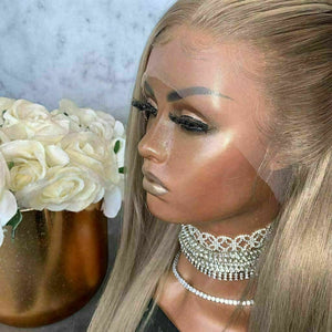 Luxury Transparent Remy Dark Ash Blonde 100% Human Hair Swiss 13x4 Lace Front Glueless Wig U-Part, 360 or Full Lace Upgrade Available