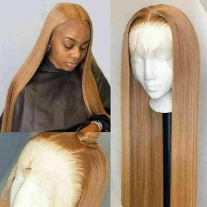 Luxury Remy Honey Golden Blonde #27 100% Human Hair Swiss 13x4 Lace Front Glueless Wig U-Part, 360 or Full Lace Upgrade Available