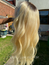 Load image into Gallery viewer, Luxury Platinum Blonde Dark Roots 100% Human Hair Swiss 13x4 Lace Front Glueless Wig U-Part, 360 or Full Lace Upgrade Available
