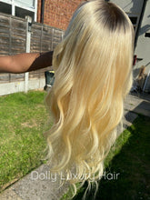 Load image into Gallery viewer, Luxury Platinum Blonde Dark Roots 100% Human Hair Swiss 13x4 Lace Front Glueless Wig U-Part, 360 or Full Lace Upgrade Available
