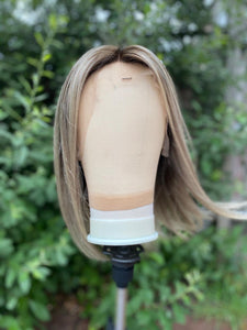 Luxury Balayage Highlight Brown Ash Blonde 100% Human Hair Swiss 13x4 Lace Front Glueless Wig  U-Part, 360 or Full Lace Upgrade Available