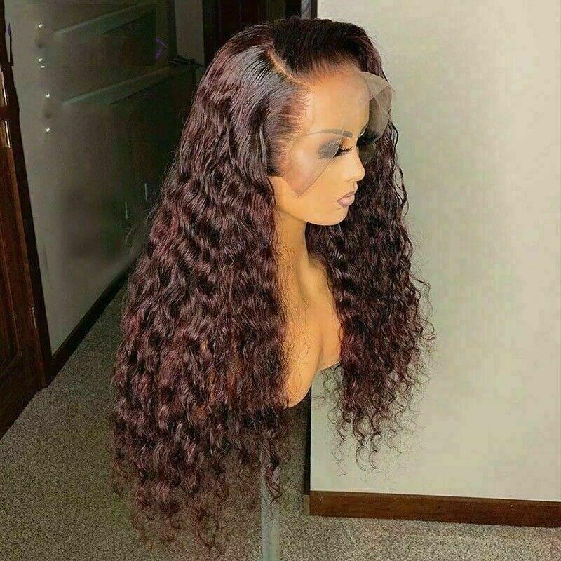 Luxury Remy Wavy 99J Burgundy Red Deep Curly 100% Human Hair Swiss 13x4 Lace Front Glueless Wig Colouful U-Part or Full Lace Upgrade Available