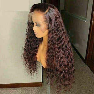Luxury Remy Wavy 99J Burgundy Red Deep Curly 100% Human Hair Swiss 13x4 Lace Front Glueless Wig Colouful U-Part or Full Lace Upgrade Available