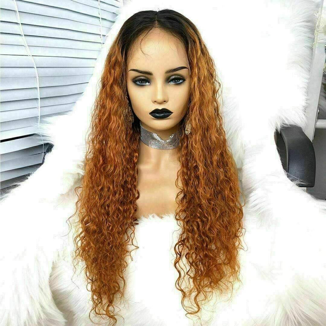 Luxury Water Wave Ombre Light Auburn Brown 100% Human Hair Swiss 13x4 Lace Front Glueless Wig U-Part, 360 or Full Lace Upgrade Available
