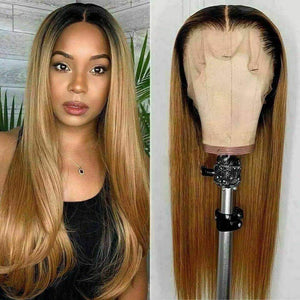 Luxury Remy Ombre Honey Blonde 100% Human Hair Swiss 13x4 Lace Front Glueless Wig Highlight #27 U-Part, 360 or Full Lace Upgrade Available