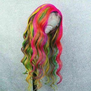 Luxury Lace Rainbow Orange Purple Green Blue Carnival Cosplay 100% Human Hair Swiss 13x4 Lace Front Glueless Wig Colouful