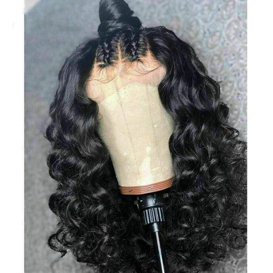 Luxury Remy Wavy Loose Deep Curly Black #1B Black 100% Human Hair Swiss 13x4 Lace Front Glueless Wig U-Part, 360 or Full Lace Upgrade Available