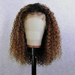 Luxury Curly Honey Blonde Auburn Brown 100% Human Hair Swiss 13x4 Lace Front Glueless Wig Ash U-Part, 360 or Full Lace Upgrade Available
