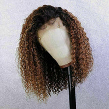 Load image into Gallery viewer, Luxury Curly Honey Blonde Auburn Brown 100% Human Hair Swiss 13x4 Lace Front Glueless Wig Ash U-Part, 360 or Full Lace Upgrade Available
