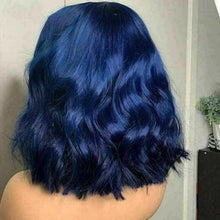 Load image into Gallery viewer, Luxury Remy Deep Blue Bob 100% Human Hair Swiss 13x4 Lace Front Glueless Wig Wavy Blunt Cut Navy Short Colouful Full Lace Upgrade Available
