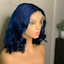 Load image into Gallery viewer, Luxury Remy Deep Blue Bob 100% Human Hair Swiss 13x4 Lace Front Glueless Wig Wavy Blunt Cut Navy Short Colouful Full Lace Upgrade Available
