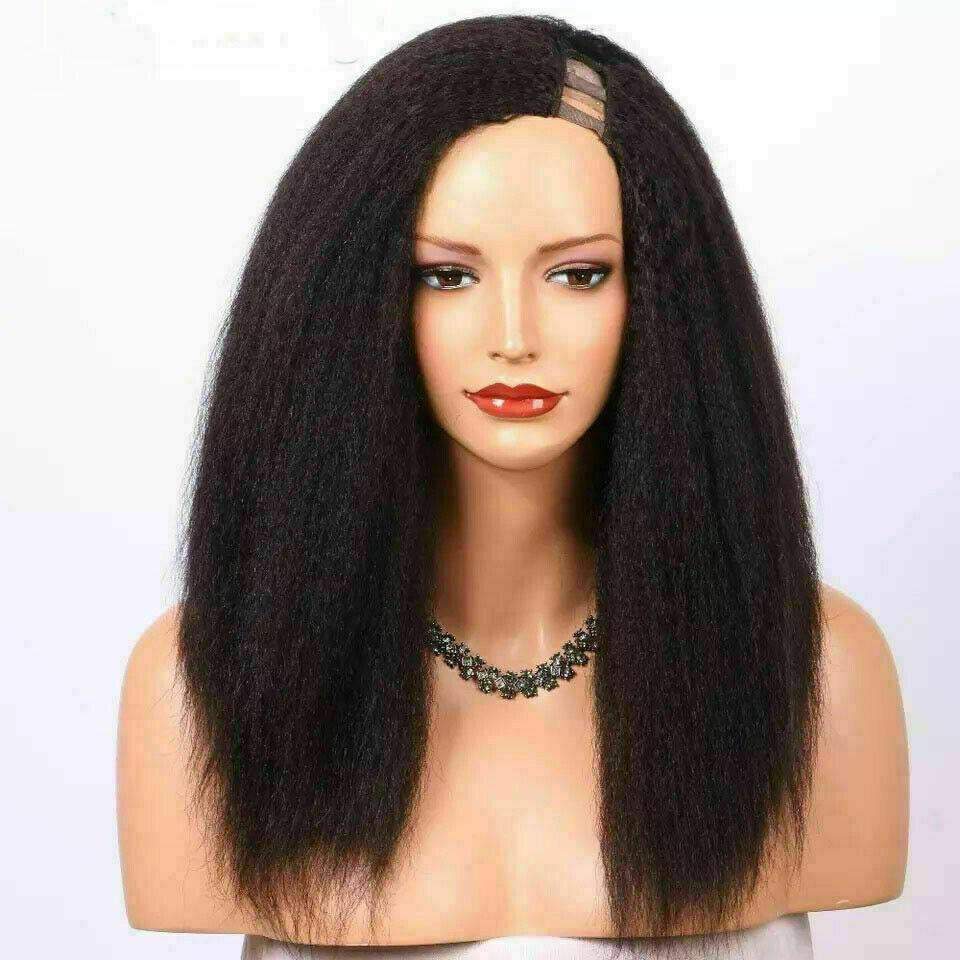 Luxury Brazilian U Part Kinky Straight 100% Human Hair Swiss 13x4 Lace Front Glueless Wig U-Part U-Part, 360 or Full Lace Upgrade Available