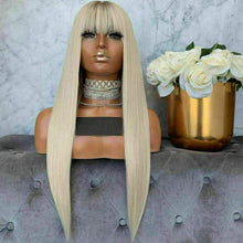 Load image into Gallery viewer, Luxury Platinum Blonde Fringe Bangs 100% Human Hair Swiss 13x4 Lace Front Glueless Wig U-Part, 360 or Full Lace Upgrade Available
