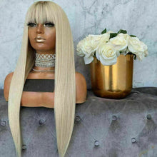 Load image into Gallery viewer, Luxury Platinum Blonde Fringe Bangs 100% Human Hair Swiss 13x4 Lace Front Glueless Wig U-Part, 360 or Full Lace Upgrade Available
