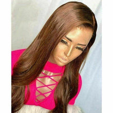 Load image into Gallery viewer, Luxury Remy Wavy Remy Chocolate Medium Brown 100% Human Hair Swiss 13x4 Lace Front Glueless Wig U-Part, 360 or Full Lace Upgrade Available
