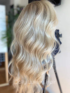 BELLE | Luxe Light Sunny Blonde Balayage Human Hair Swiss 13x4 Lace Front Wig  Bleached Knots Transparent Lace Full Lace Upgrade Available