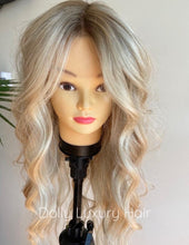 Load image into Gallery viewer, BELLE | Luxe Light Sunny Blonde Balayage Human Hair Swiss 13x4 Lace Front Wig  Bleached Knots Transparent Lace Full Lace Upgrade Available
