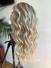 Load image into Gallery viewer, BELLE | Luxe Light Sunny Blonde Balayage Human Hair Swiss 13x4 Lace Front Wig  Bleached Knots Transparent Lace Full Lace Upgrade Available
