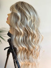 Load image into Gallery viewer, BELLE | Luxe Light Sunny Blonde Balayage Human Hair Swiss 13x4 Lace Front Wig  Bleached Knots Transparent Lace Full Lace Upgrade Available
