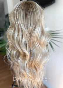 BELLE | Luxe Light Sunny Blonde Balayage Human Hair Swiss 13x4 Lace Front Wig  Bleached Knots Transparent Lace Full Lace Upgrade Available