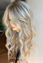 Load image into Gallery viewer, BELLE | Luxe Light Sunny Blonde Balayage Human Hair Swiss 13x4 Lace Front Wig  Bleached Knots Transparent Lace Full Lace Upgrade Available
