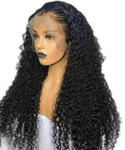 Load image into Gallery viewer, Luxury Transparent Remy Curly #1B Black 100% Human Hair Swiss 13x4 Lace Front Glueless Wig U-Part, 360 or Full Lace Upgrade Available
