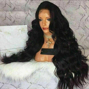 Luxury Remy Wavy Body Wave #1B Black 100% Human Hair Swiss 13x4 Lace Front Glueless Wig U-Part, 360 or Full Lace Upgrade Available