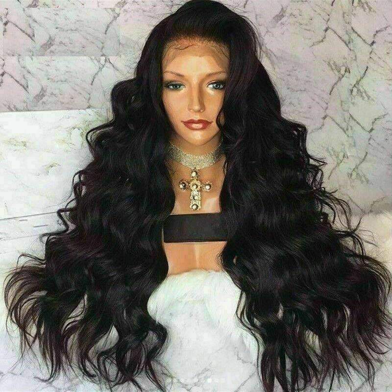 Luxury Remy Wavy Body Wave #1B Black 100% Human Hair Swiss 13x4 Lace Front Glueless Wig U-Part, 360 or Full Lace Upgrade Available