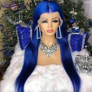 Luxury Straight Royal Deep Blue 100% Human Hair Swiss 13x4 Lace Front Glueless Wig Colouful U-Part or Full Lace Upgrade Available