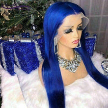 Load image into Gallery viewer, Luxury Straight Royal Deep Blue 100% Human Hair Swiss 13x4 Lace Front Glueless Wig Colouful U-Part or Full Lace Upgrade Available
