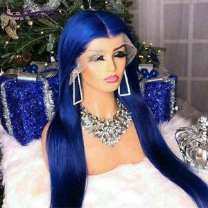 Luxury Straight Royal Deep Blue 100% Human Hair Swiss 13x4 Lace Front Glueless Wig Colouful U-Part or Full Lace Upgrade Available