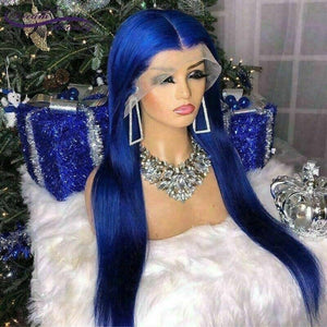 Luxury Straight Royal Deep Blue 100% Human Hair Swiss 13x4 Lace Front Glueless Wig Colouful U-Part or Full Lace Upgrade Available