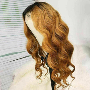 Luxury Wavy Ombre Auburn Ash Brown 100% Human Hair Swiss 13x4 Lace Front Glueless Wig Highlight U-Part, 360 or Full Lace Upgrade Available