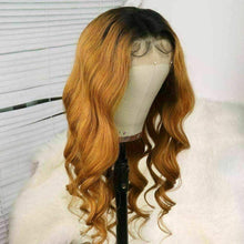 Load image into Gallery viewer, Luxury Wavy Ombre Auburn Ash Brown 100% Human Hair Swiss 13x4 Lace Front Glueless Wig Highlight U-Part, 360 or Full Lace Upgrade Available
