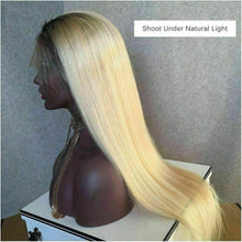 Load image into Gallery viewer, Luxury Straight Ombre Platinum #613 Blonde 100% Human Hair Swiss 13x4 Lace Front Glueless Wig U-Part, 360 or Full Lace Upgrade Available
