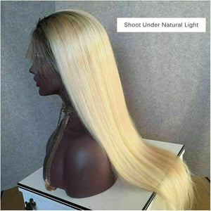 Luxury Straight Ombre Platinum #613 Blonde 100% Human Hair Swiss 13x4 Lace Front Glueless Wig U-Part, 360 or Full Lace Upgrade Available