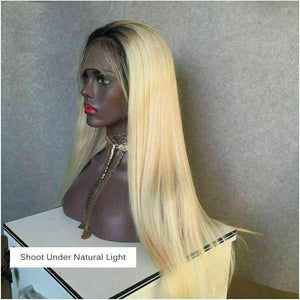 Luxury Straight Ombre Platinum #613 Blonde 100% Human Hair Swiss 13x4 Lace Front Glueless Wig U-Part, 360 or Full Lace Upgrade Available