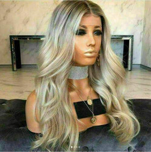 Luxury Dirty Blonde Balayage Highlight 100% Human Hair Swiss 13x4 Lace Front Glueless Wig Brown Roots U-Part, 360 or Full Lace Upgrade Available