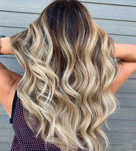 Load image into Gallery viewer, Luxury Light Ash Blonde Brown Balayage Highlight Ombre 100% Human Hair Swiss 13x4 Lace Front Wig U-Part, 360 or Full Lace Upgrade Available
