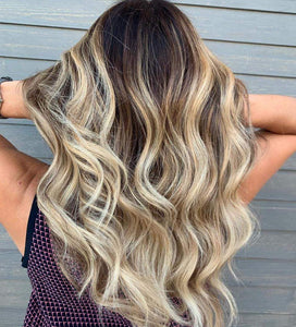 Luxury Light Ash Blonde Brown Balayage Highlight Ombre 100% Human Hair Swiss 13x4 Lace Front Wig U-Part, 360 or Full Lace Upgrade Available
