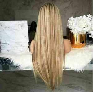 Luxury Balayage Highlight Brown Light Golden Blonde 100% Human Hair Swiss 13x4 Lace Front Glueless Wig U-Part, 360 or Full Lace Upgrade Available