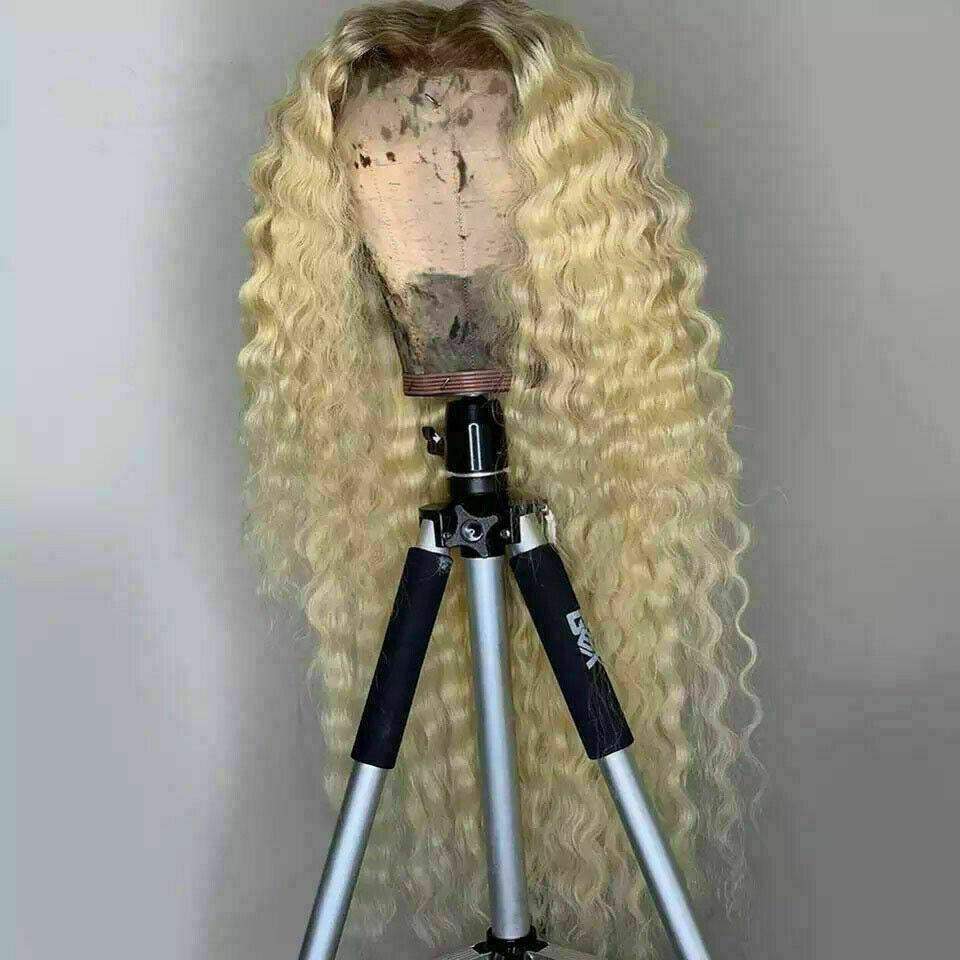 Human hair blend platinum blonde ombré curly wave wig Amazon.com: incohair Platinum Blonde Wig Dark Roots 14  main image 2