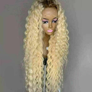 Luxury Remy Ombre Blonde Deep Wave Curly 100% Human Hair Swiss 13x4 Lace Front Glueless Wig U-Part, 360 or Full Lace Upgrade Available