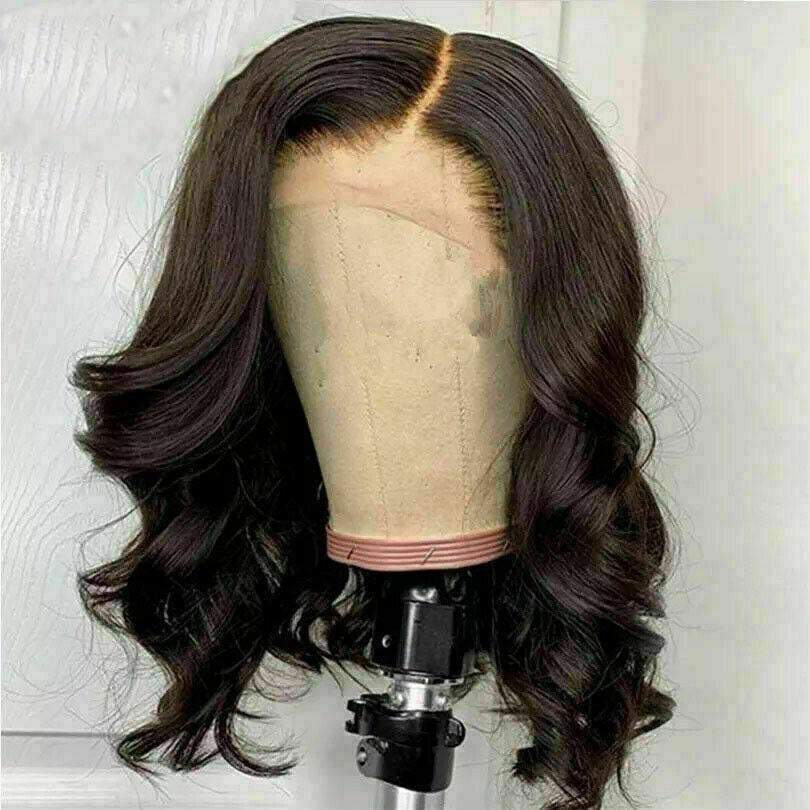 Luxury Side Fringe Bang Black 100% Human Hair Swiss 13x4 Lace Front Glueless Wig Wavy #1B U-Part, 360 or Full Lace Upgrade Available