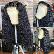 Load image into Gallery viewer, Luxury Deep Wave Curly Black 100% Human Hair Swiss 13x4 Lace Front Glueless Wig #1B U-Part, 360 or Full Lace Upgrade Available
