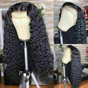 Luxury Deep Wave Curly Black 100% Human Hair Swiss 13x4 Lace Front Glueless Wig #1B U-Part, 360 or Full Lace Upgrade Available